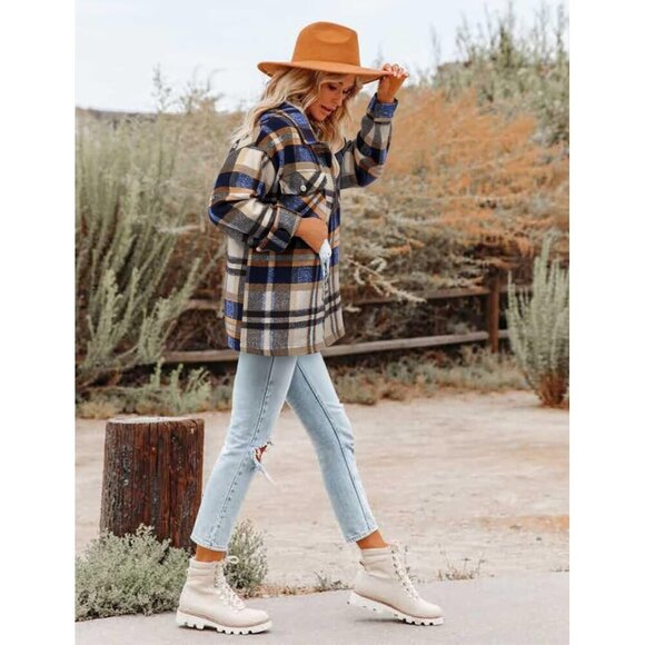 Women Royal Collared V Neck Button Down Oversized Long Sleeve Shirt Top - Picture 5 of 5